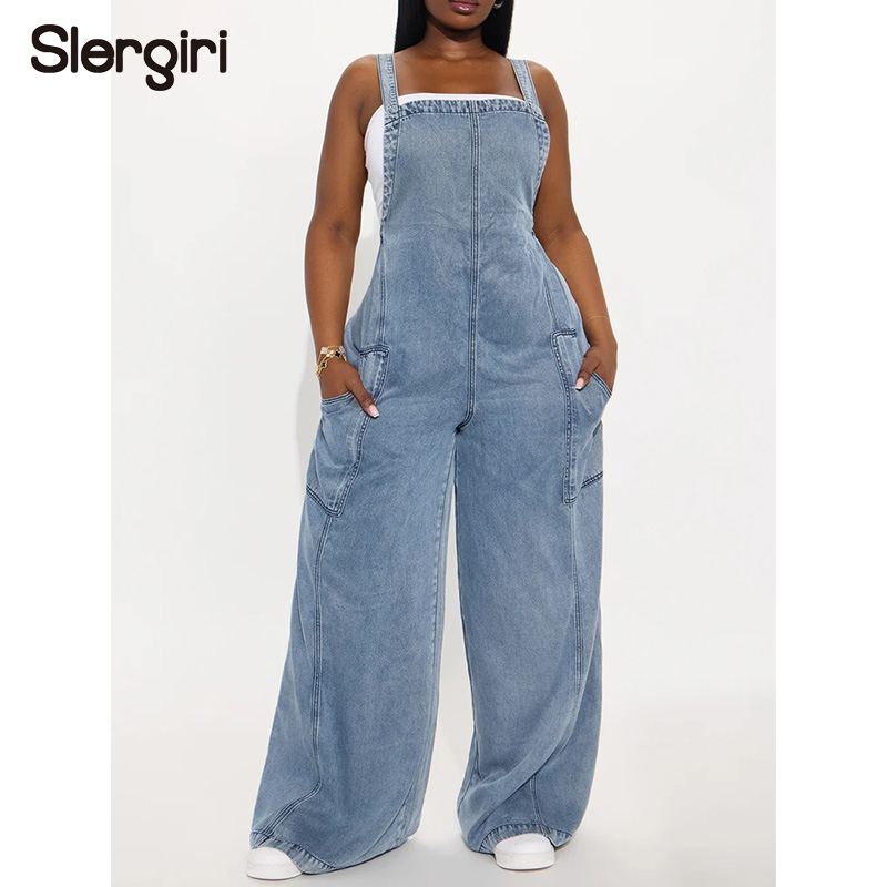 Women'S Fashion Overalls - Slergiri Streetwear Yıkanmış Denim Tulum Kadın