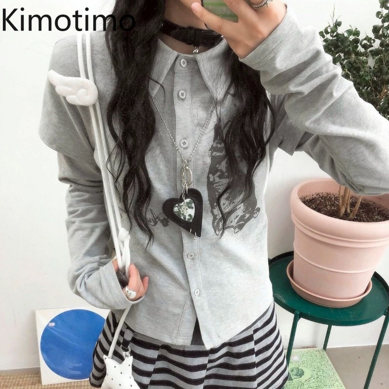 Women'S Fashion Tops - Kimotimo Y2k Vintage Tavşan Baskılı Uzun