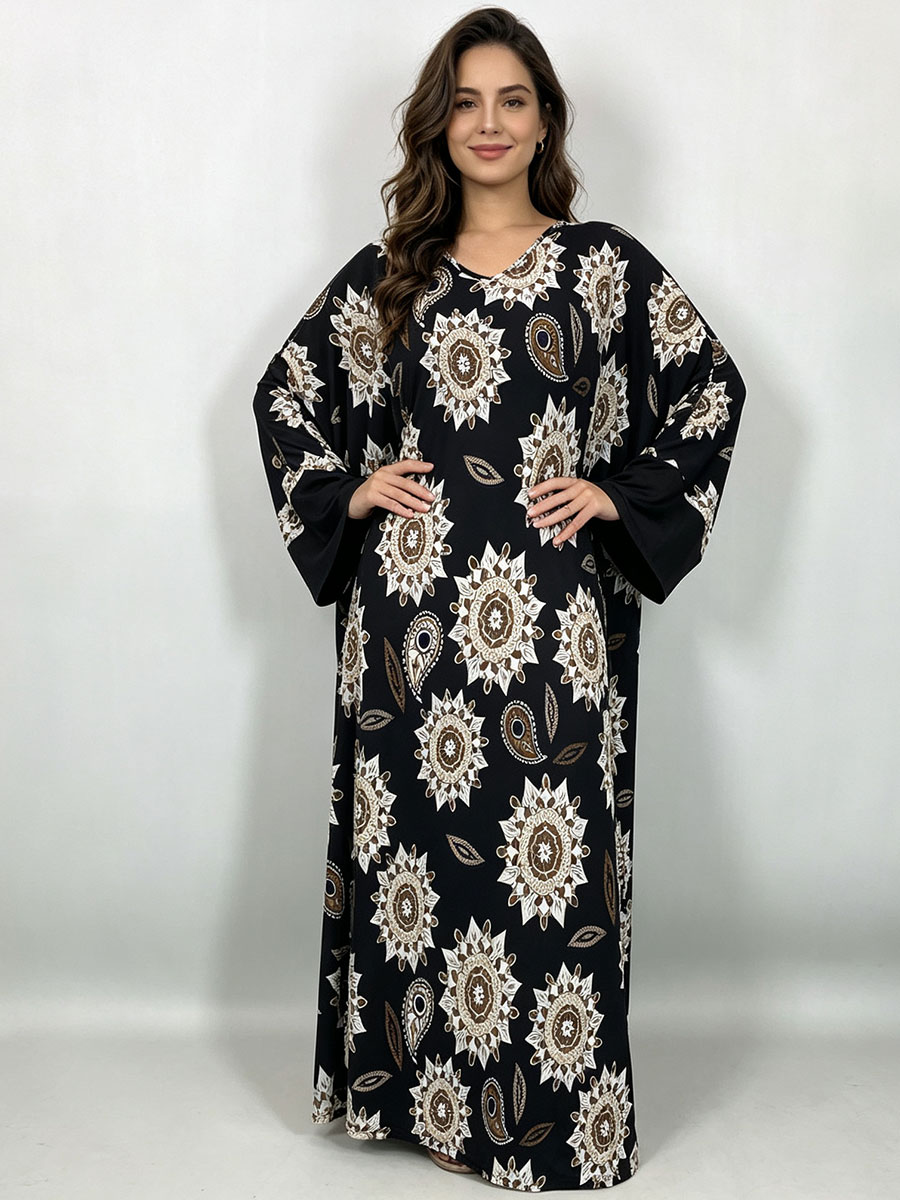 Maxi Dress Boho - Kadınlar için Büyük Beden, Uzun, Siyah,