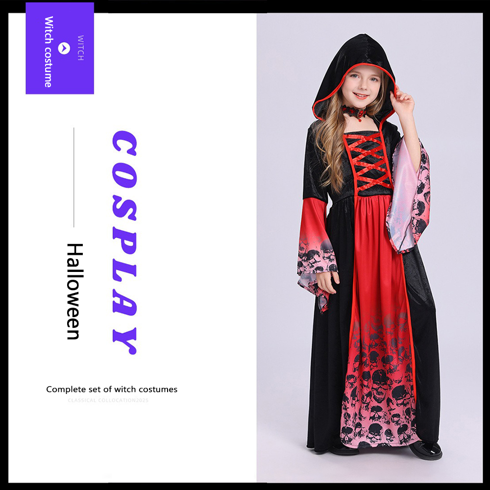 Women Fashion Reddit - Kırmızı Siyah Cadı Kostümü Kapüşonlu Uzun