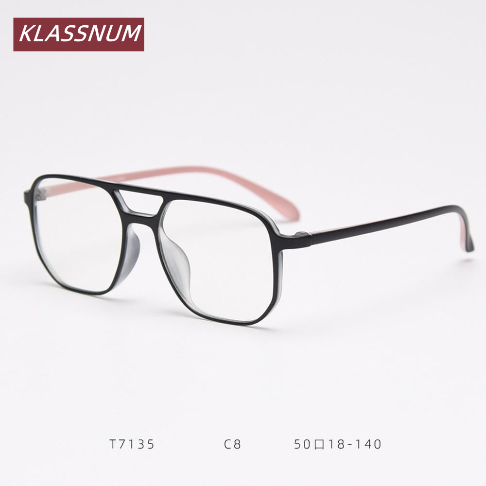 Women'S Fashion Glasses Non Prescription - KLASSNUM Çift Köprü Kare Gözlük Çerçevesi