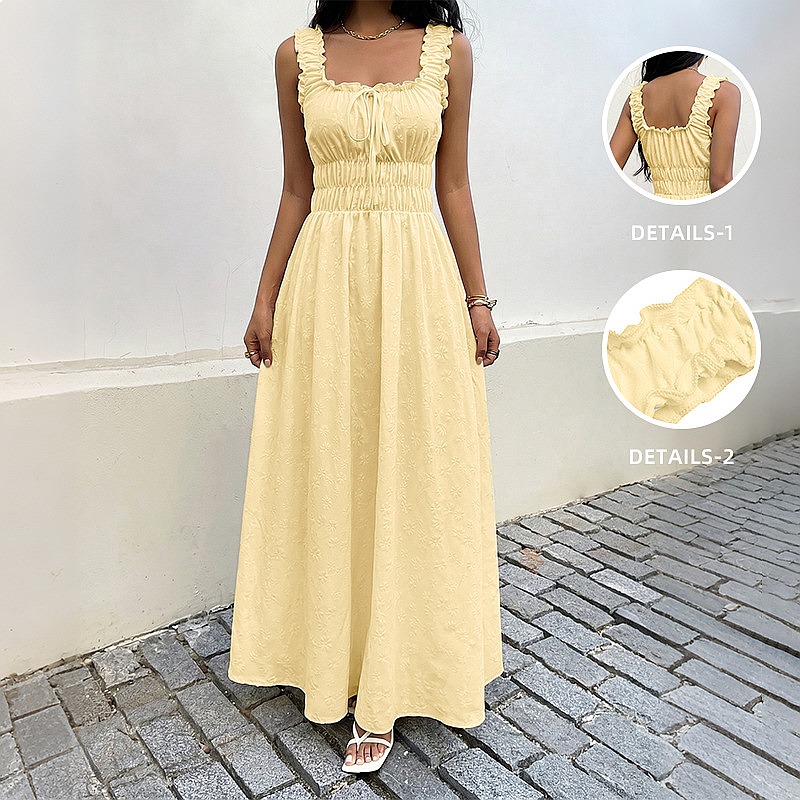 Maxi Dress Boho - Yazlık Kolsuz Kare Yaka Elbise Fransız
