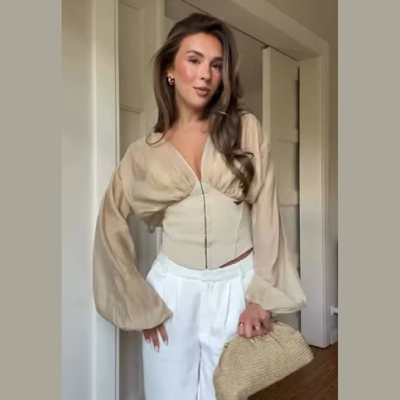 Kadın Şık V Yaka Puf Uzun Koll - Women'S Fashion Tops incelemesi ve fiyatı
