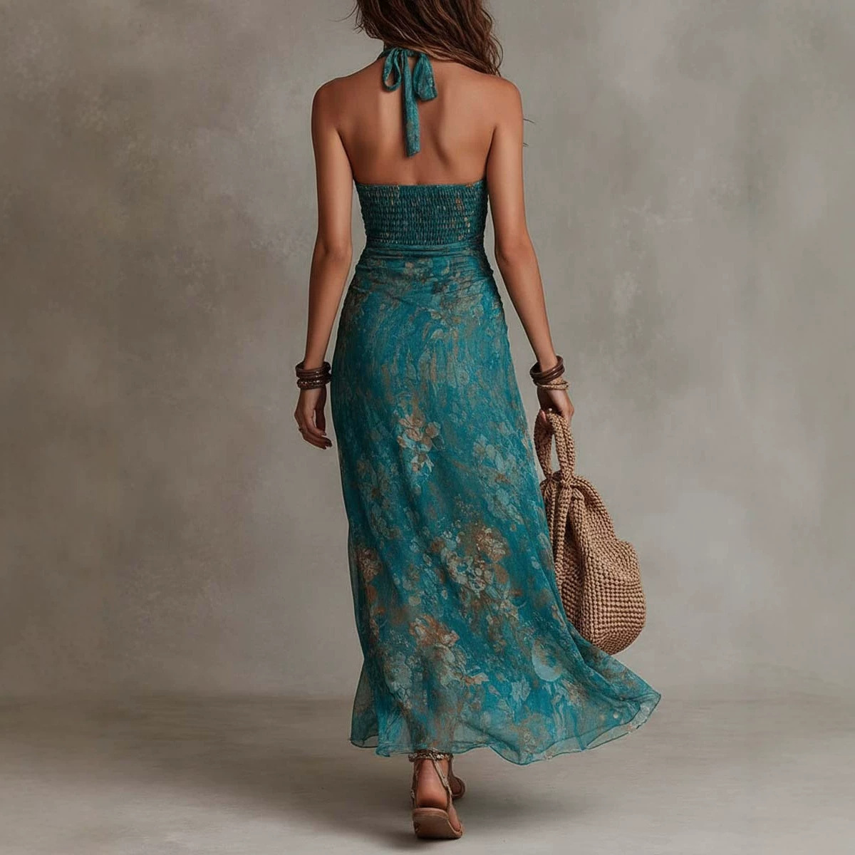 Kadın Halter Derin V Baskılı B - Maxi Dress Boho incelemesi ve fiyatı