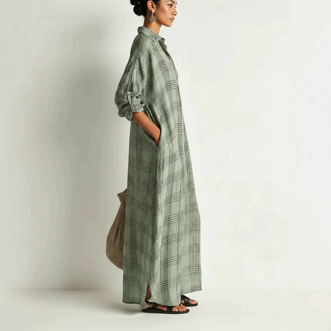Baskılı Keten Pamuklu Midi Elb - Maxi Dress Boho incelemesi ve fiyatı