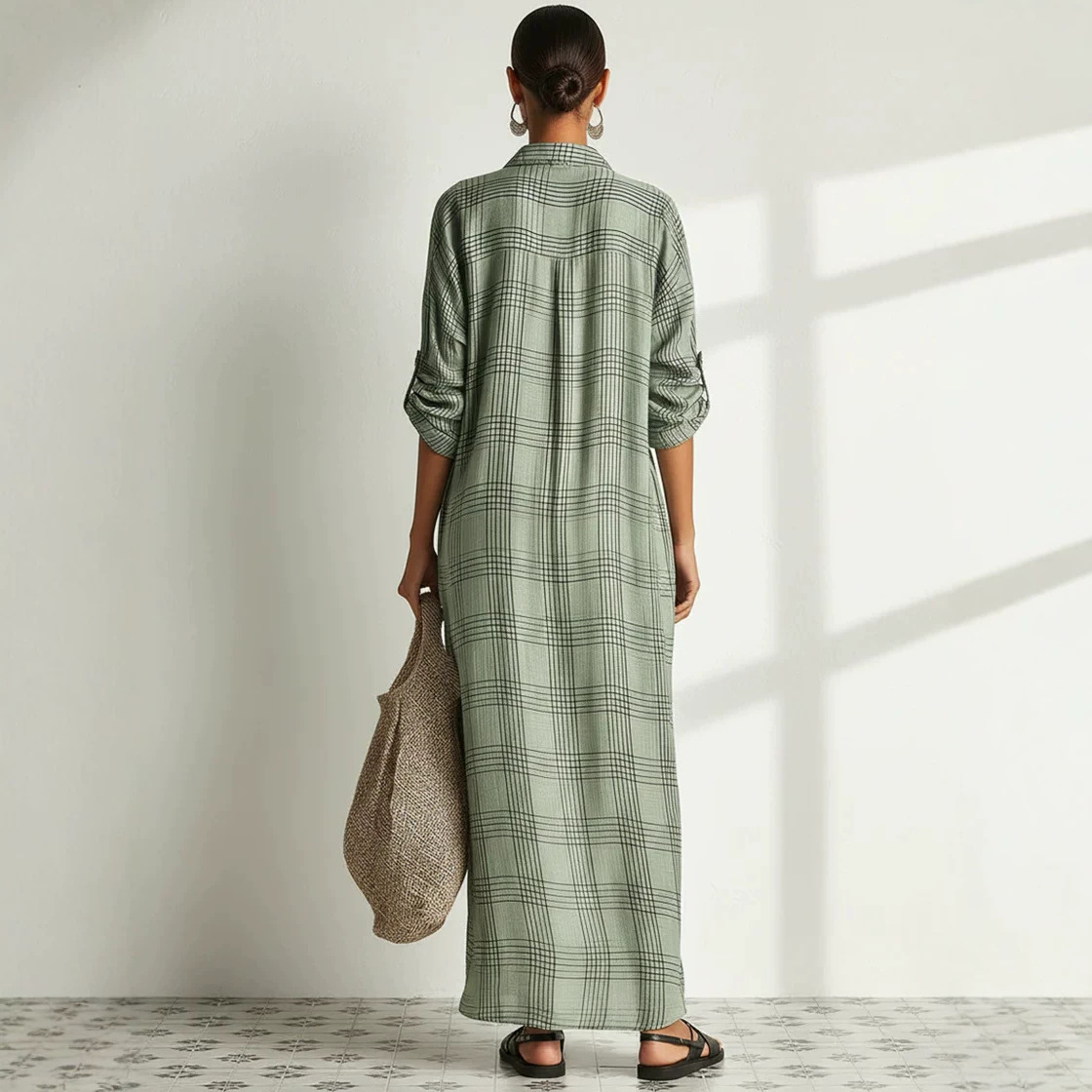 Baskılı Keten Pamuklu Midi Elb - Maxi Dress Boho incelemesi ve fiyatı
