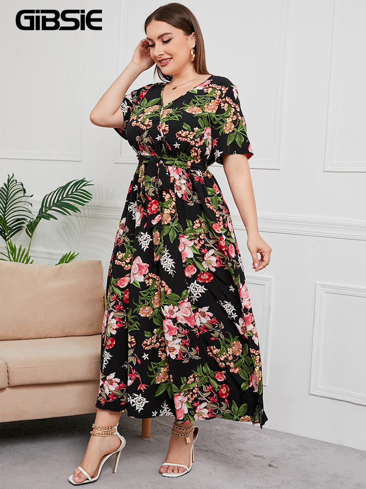 GIBSIE Plus boy V yaka çiçek d - Maxi Dress Boho incelemesi ve fiyatı